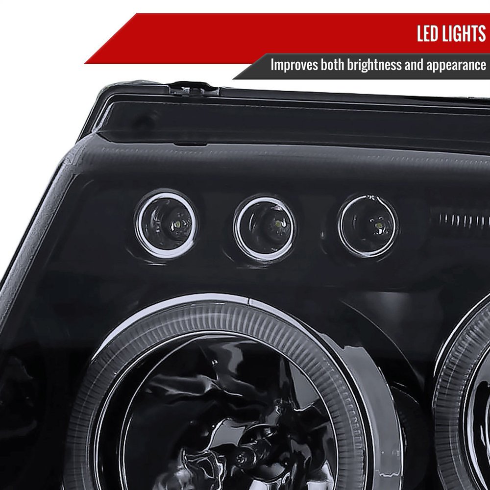 Fits 1999-2004 Jeep Grand Cherokee Dual Halo Projector Headlights (Glossy Black Housing/Smoked Lens) - Image 8