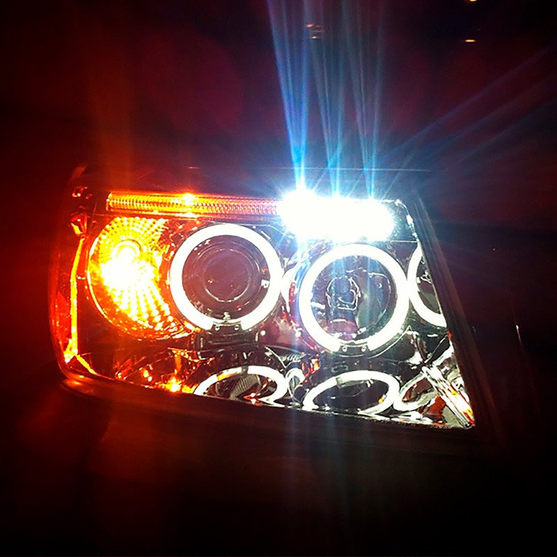 Fits 1999-2004 Jeep Grand Cherokee Dual Halo Projector Headlights (Glossy Black Housing/Smoked Lens) - Image 2