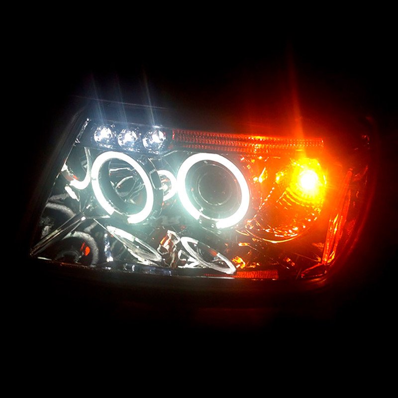 Fits 1999-2004 Jeep Grand Cherokee Dual Halo Projector Headlights (Glossy Black Housing/Smoked Lens) - Image 3