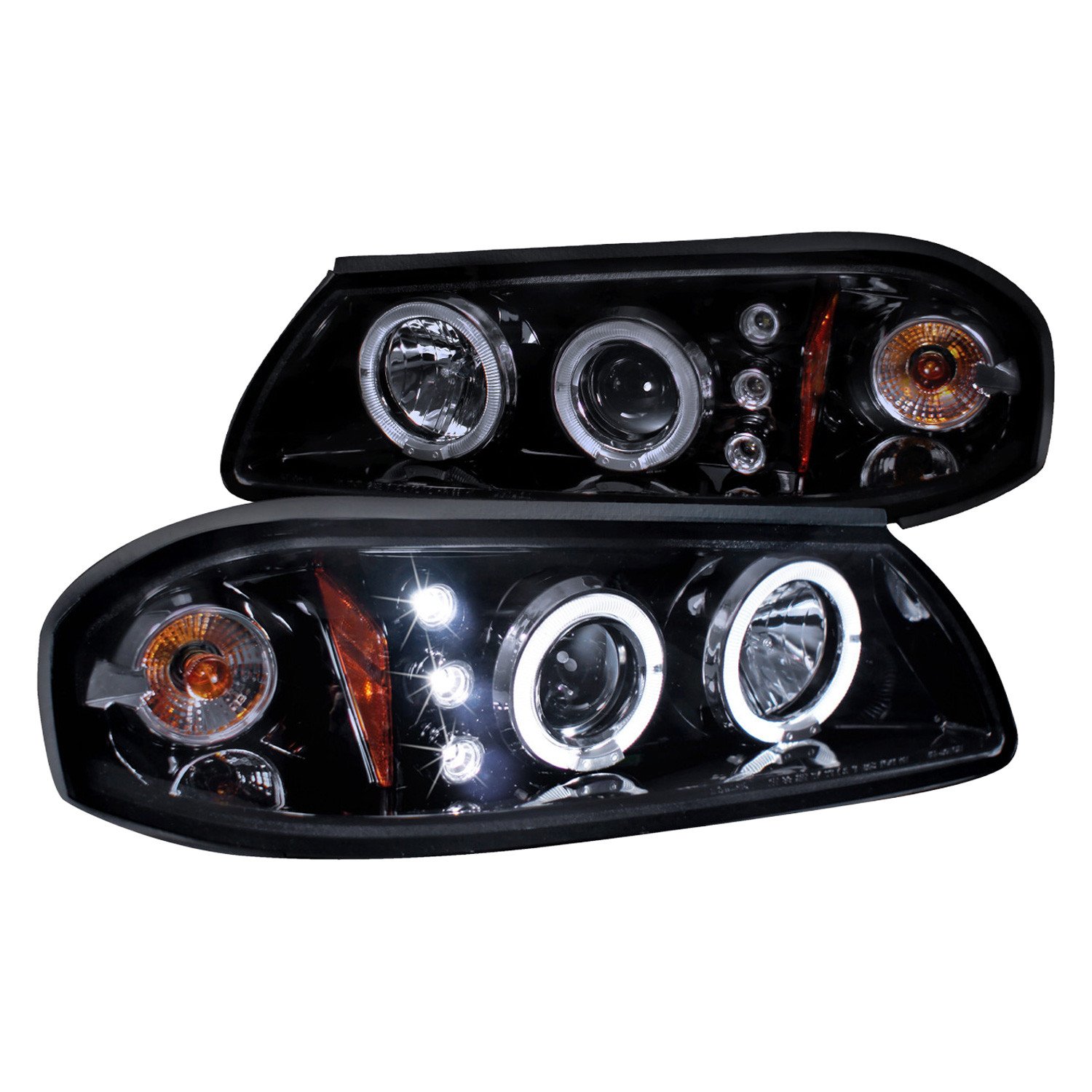 Fits 2000-2005 Chevrolet Impala Dual Halo Projector Headlights (Glossy Black Housing/Smoked Lens)