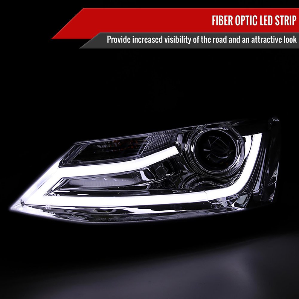 Fits 2011-2018 Volkswagen Jetta MK6 LED Bar Projector Headlights (Chrome Housing/Clear Lens) - Image 9