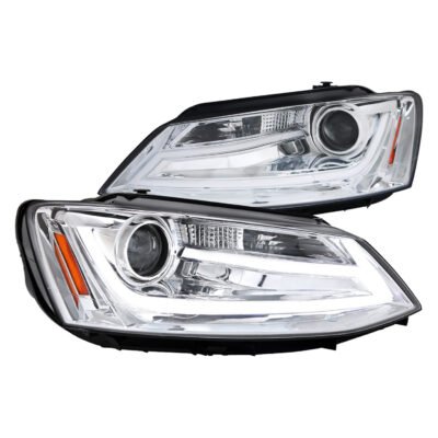Fits 2011-2018 Volkswagen Jetta MK6 LED Bar Projector Headlights (Chrome Housing/Clear Lens)
