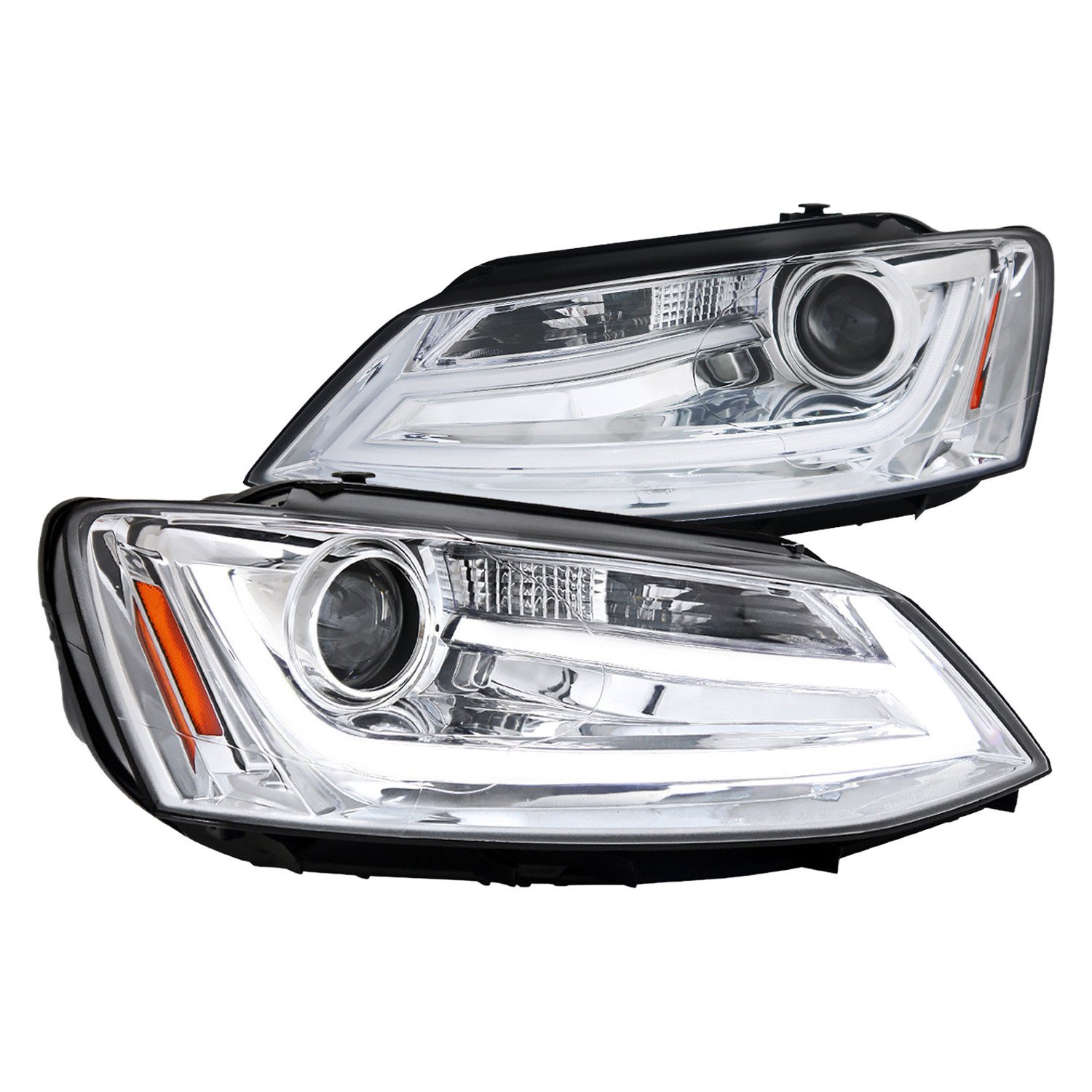 Fits 2011-2018 Volkswagen Jetta MK6 LED Bar Projector Headlights (Chrome Housing/Clear Lens)