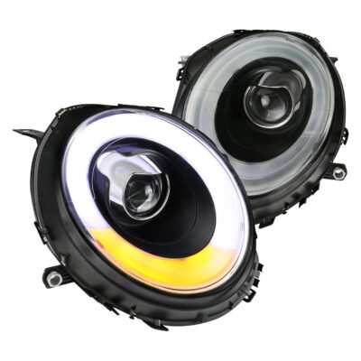 Fits 2007-2015 Mini Cooper R55 R56 R57 R58 R59 Projector Headlights w/ LED Turn Signal Lights (Matte Black Housing/Clear Lens)