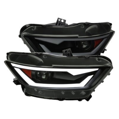 Fits 2015-2017 Ford Mustang/2018-2020 Mustang Shelby HID/Xenon Switchback Sequential LED Turn Signal Projector Headlights (Matte Black Housing/Smoked Lens)