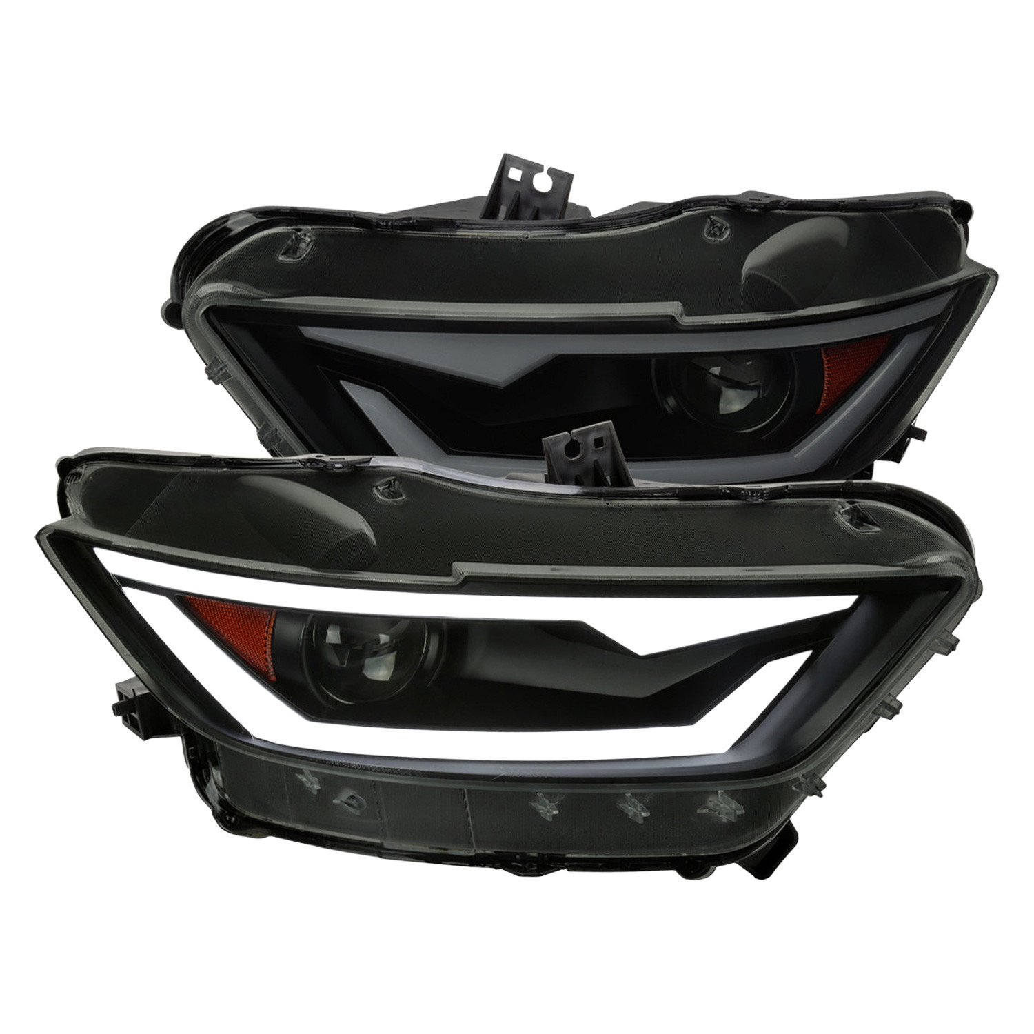 Fits 2015-2017 Ford Mustang/2018-2020 Mustang Shelby HID/Xenon Switchback Sequential LED Turn Signal Projector Headlights (Matte Black Housing/Smoked Lens)