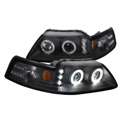 Fits 1999-2004 Ford Mustang Dual Halo V2 Projector Headlights (Matte Black Housing/Clear Lens)