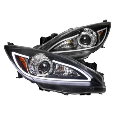 Fits 2010-2013 Mazda 3 Projector Headlights w/ LED Light Strip (Matte Black Housing/Clear Lens)