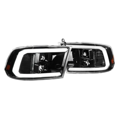 Fits 2009-2018 Dodge RAM 1500 / 2019-2021 RAM Classic / 2010-2018 RAM 2500 3500 LED C-Bar Projector Headlights (Jet Black Housing/Clear Lens)