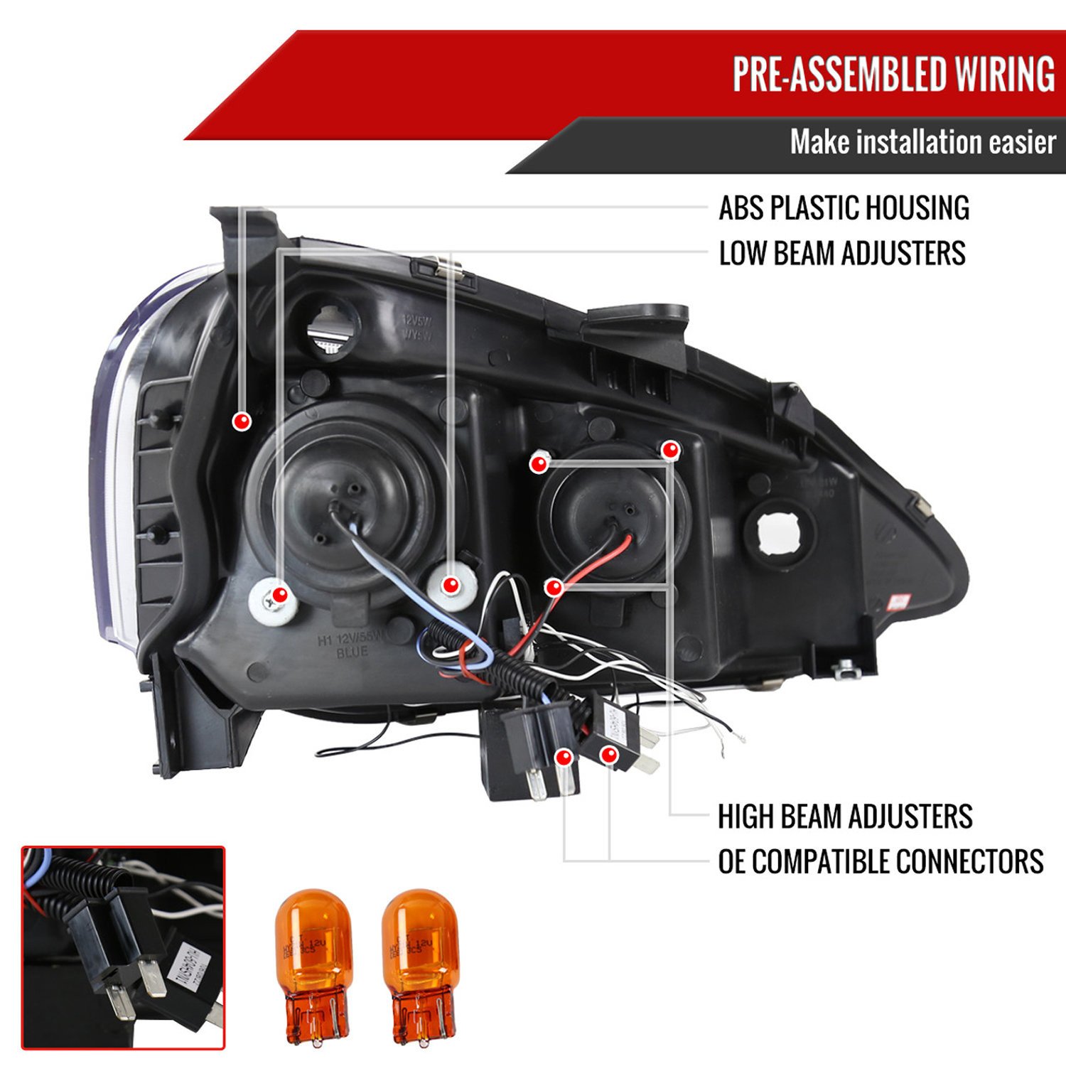 Fits 2002-2004 Acura RSX Dual Halo Projector Headlights (Glossy Black Housing/Smoked Lens) - Image 3