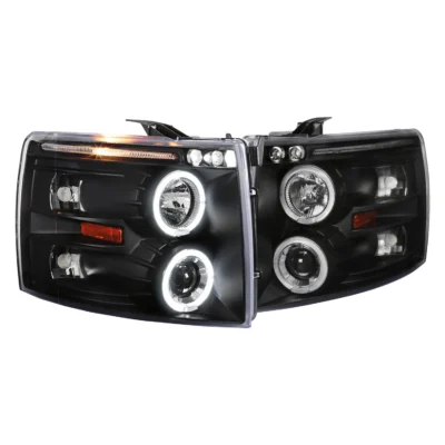 Fits 2007-2013 Chevrolet Silverado 1500/ 2007-2014 Silverado 2500HD 3500HD Dual Halo Projector Headlights (Matte Black Housing/Clear Lens)