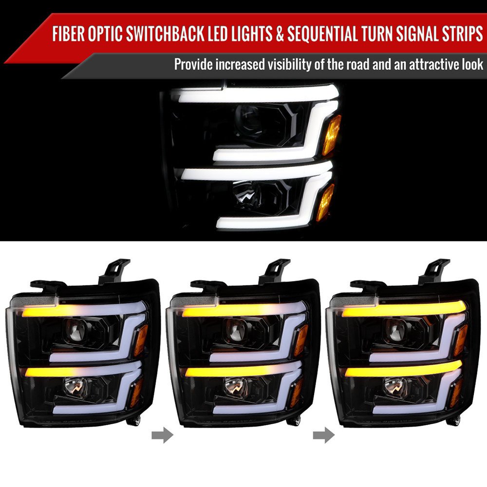 Fits 2015-2019 Chevrolet Silverado 2500HD/3500HD Switchback Sequential LED Turn Signal Projector Headlights (Glossy Black Housing/Smoked Lens) - Image 8