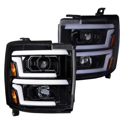 Fits 2015-2019 Chevrolet Silverado 2500HD/3500HD Switchback Sequential LED Turn Signal Projector Headlights (Glossy Black Housing/Smoked Lens)