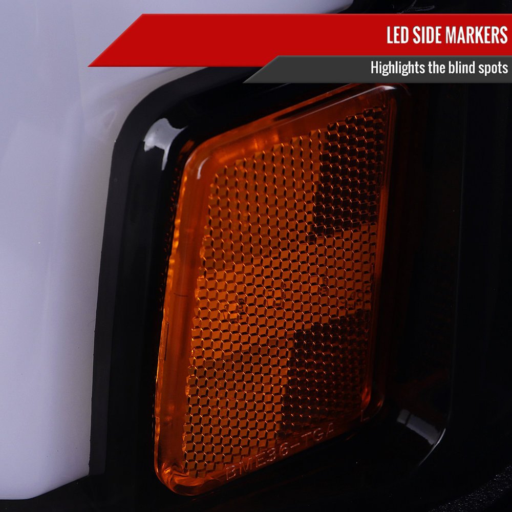 Fits 2015-2019 Chevrolet Silverado 2500HD/3500HD Switchback Sequential LED Turn Signal Projector Headlights (Glossy Black Housing/Smoked Lens) - Image 3