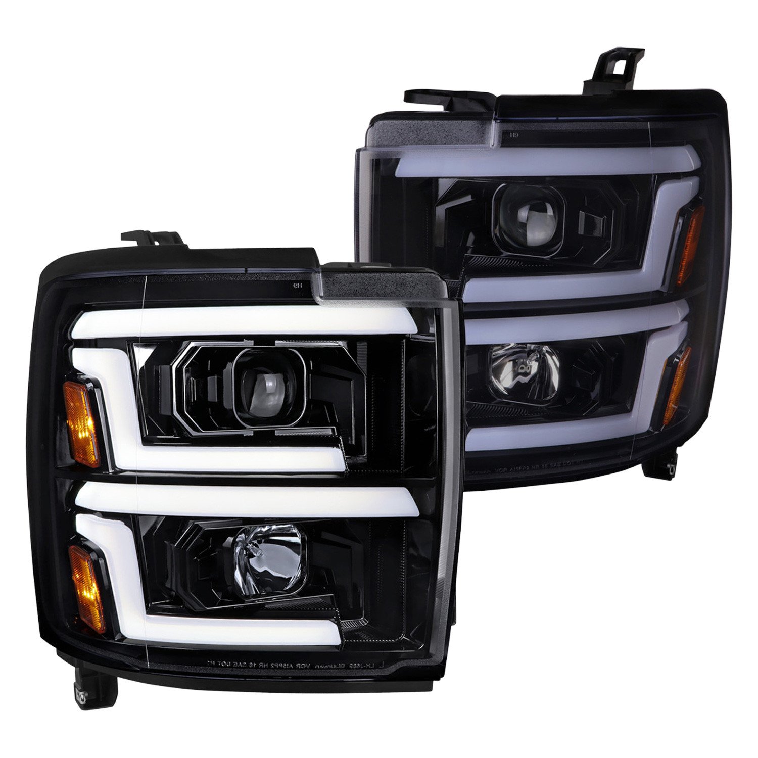 Fits 2015-2019 Chevrolet Silverado 2500HD/3500HD Switchback Sequential LED Turn Signal Projector Headlights (Glossy Black Housing/Smoked Lens)