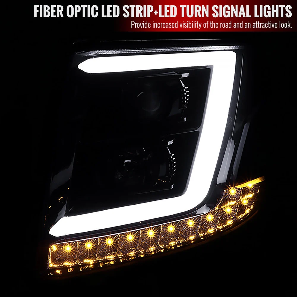 Fits 2015-2020 Chevrolet Tahoe Suburban/ 2016-2019 Suburban 3500HD LED C-Bar Projector Headlights w/ LED Turn Signal Lights (Glossy Black Housing/Smoked Lens) - Image 10