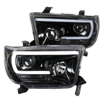 Fits 2007-2013 Toyota Tundra/ 2008-2017 Sequoia LED C-Bar Projector Headlights (Jet Black Housing/Clear Lens)