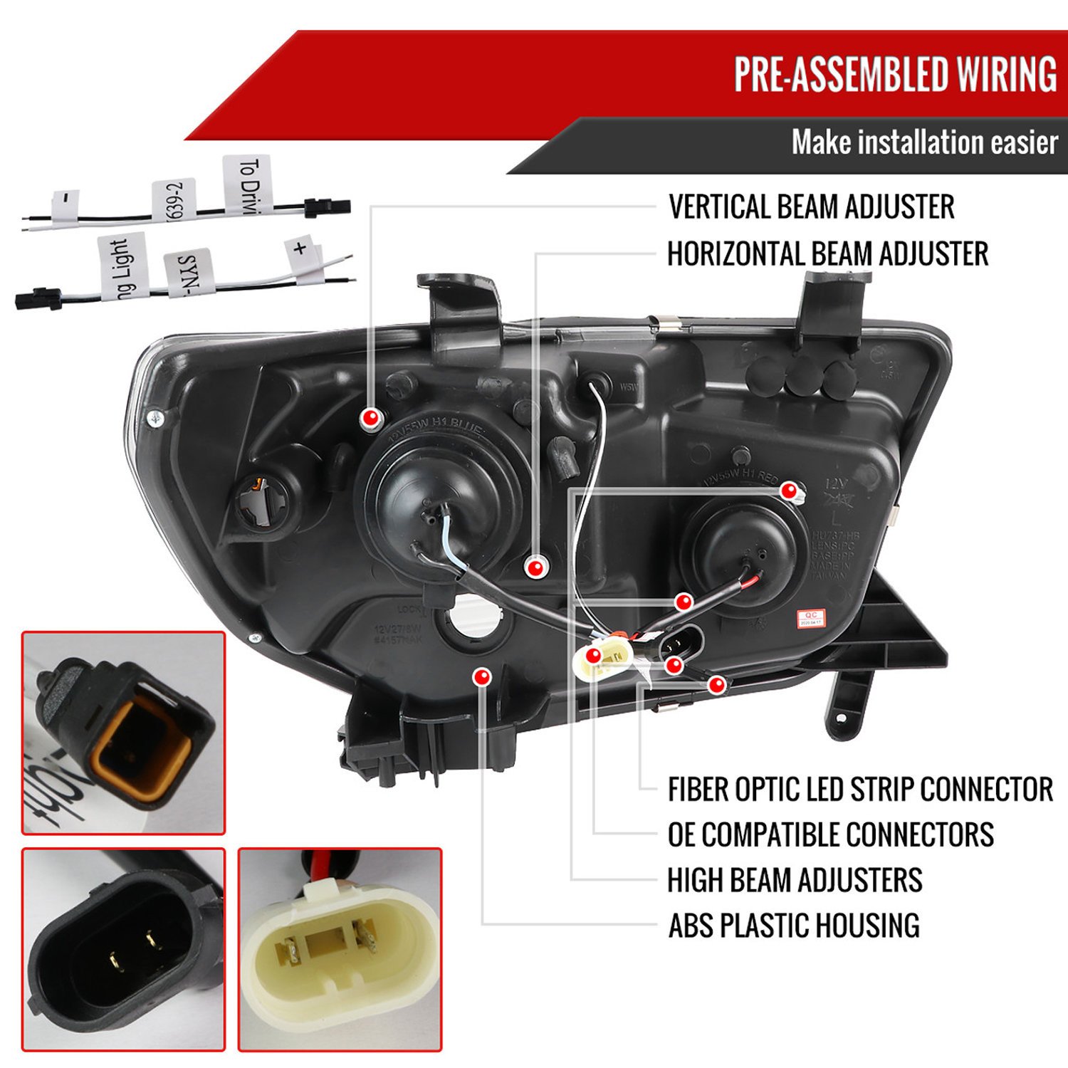Fits 2007-2013 Toyota Tundra/ 2008-2017 Sequoia LED C-Bar Projector Headlights (Jet Black Housing/Clear Lens) - Image 3