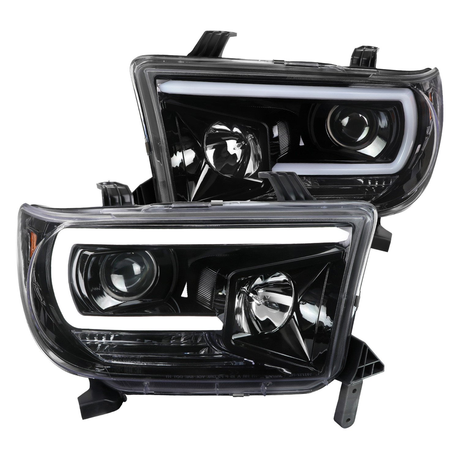 Fits 2007-2013 Toyota Tundra/ 2008-2017 Sequoia LED C-Bar Projector Headlights (Jet Black Housing/Clear Lens)