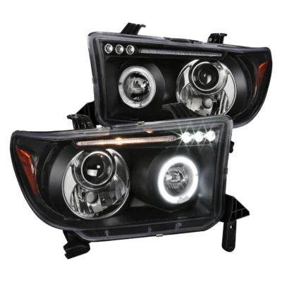 Fits 2007-2013 Toyota Tundra/ 2008-2017 Sequoia Single Halo Projector Headlights (Matte Black Housing/Clear Lens)
