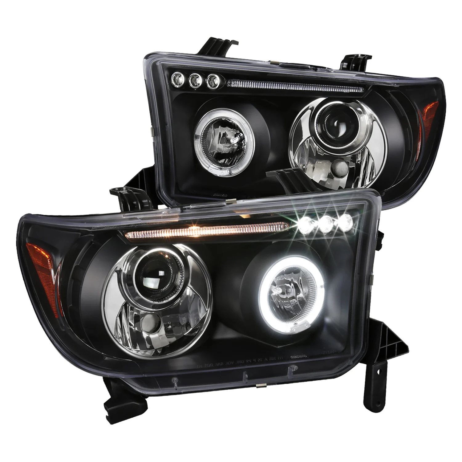Fits 2007-2013 Toyota Tundra/ 2008-2017 Sequoia Single Halo Projector Headlights (Matte Black Housing/Clear Lens)