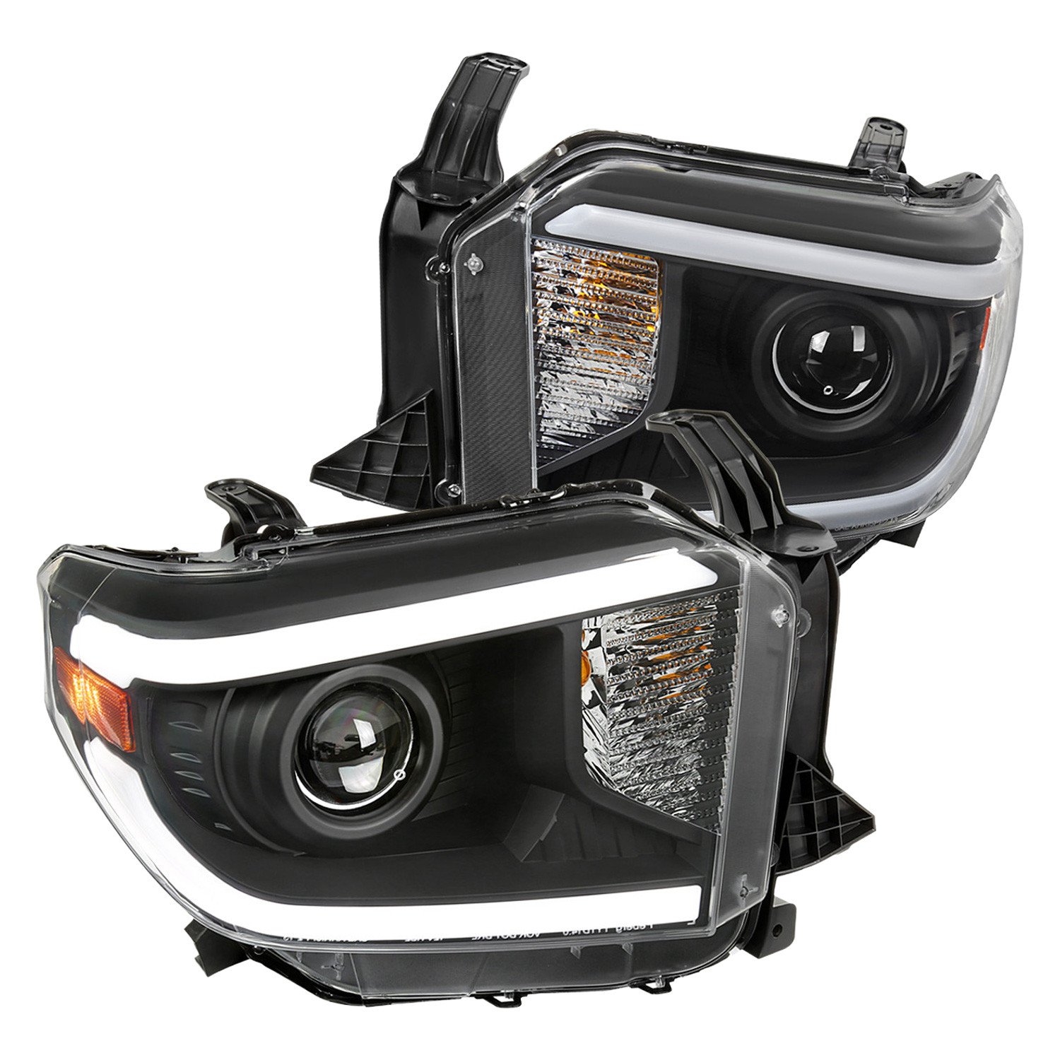 Fits 2014-2021 Toyota Tundra LED Switchback Sequential Turn Signal LED Bar Projector Headlights (Matte Black Housing/Clear Lens)