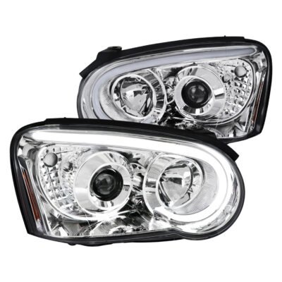 Fits 2004-2005 Subaru Impreza WRX/STI Outback Projector Headlights w/ LED Light Bar (Chrome Housing/Clear Lens)