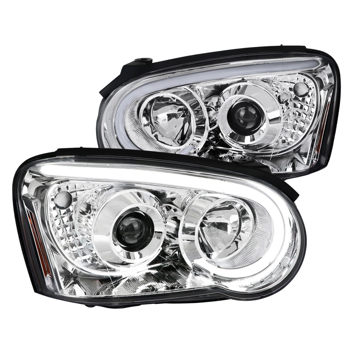 Fits 2004-2005 Subaru Impreza WRX/STI Outback Projector Headlights w/ LED Light Bar (Chrome Housing/Clear Lens)
