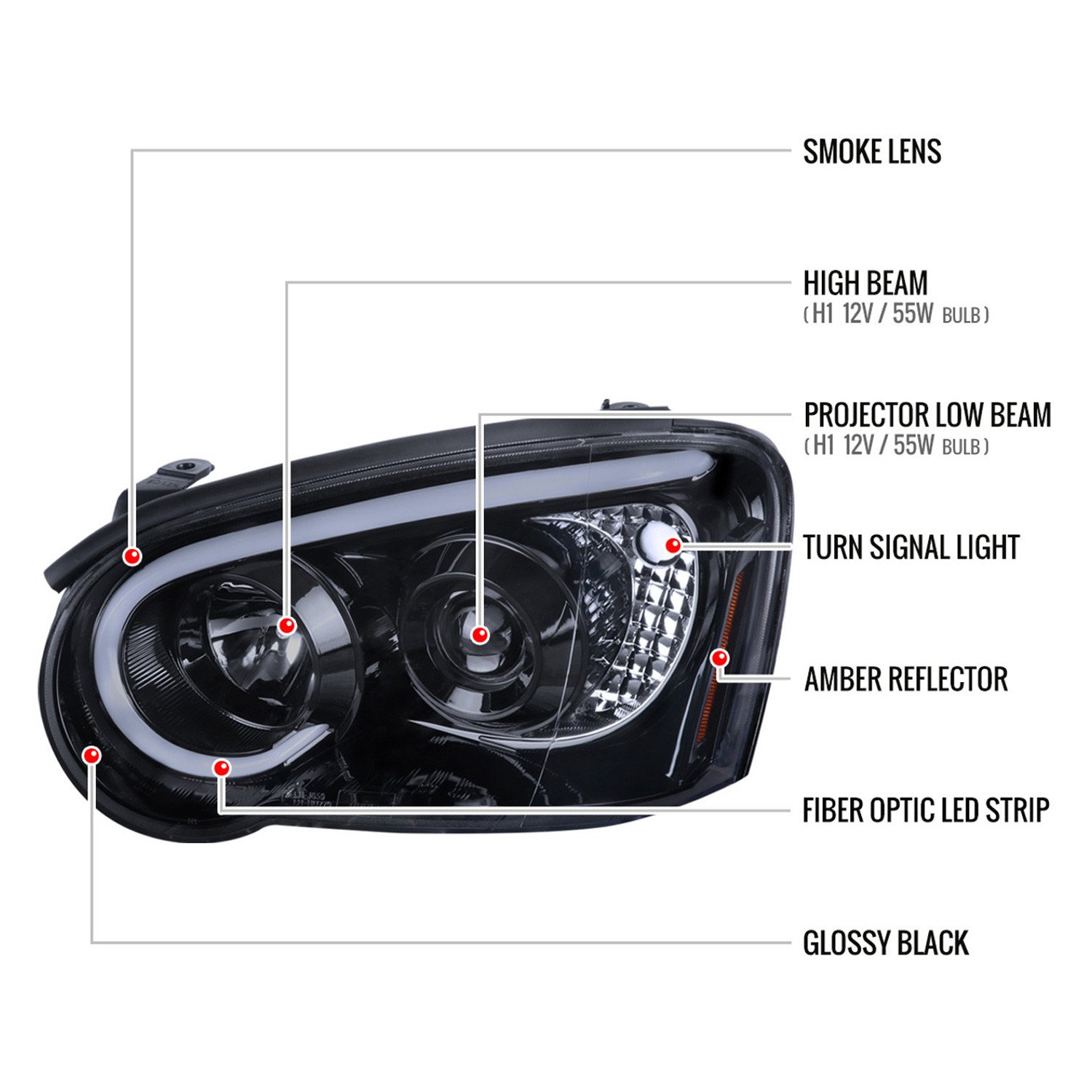 Fits 2004-2005 Subaru Impreza WRX/STI Outback Projector Headlights w/ LED Light Bar (Glossy Black Housing/Smoked Lens) - Image 2
