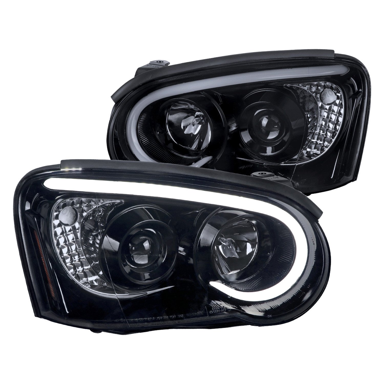 Fits 2004-2005 Subaru Impreza WRX/STI Outback Projector Headlights w/ LED Light Bar (Glossy Black Housing/Smoked Lens)