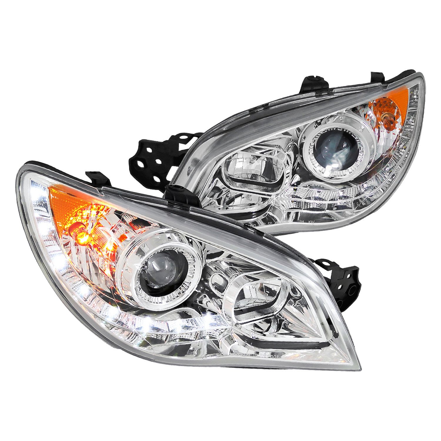 Fits 2006-2007 Subaru Impreza WRX/STI Projector Headlights w/ LED Light Strip (Chrome Housing/Clear Lens)