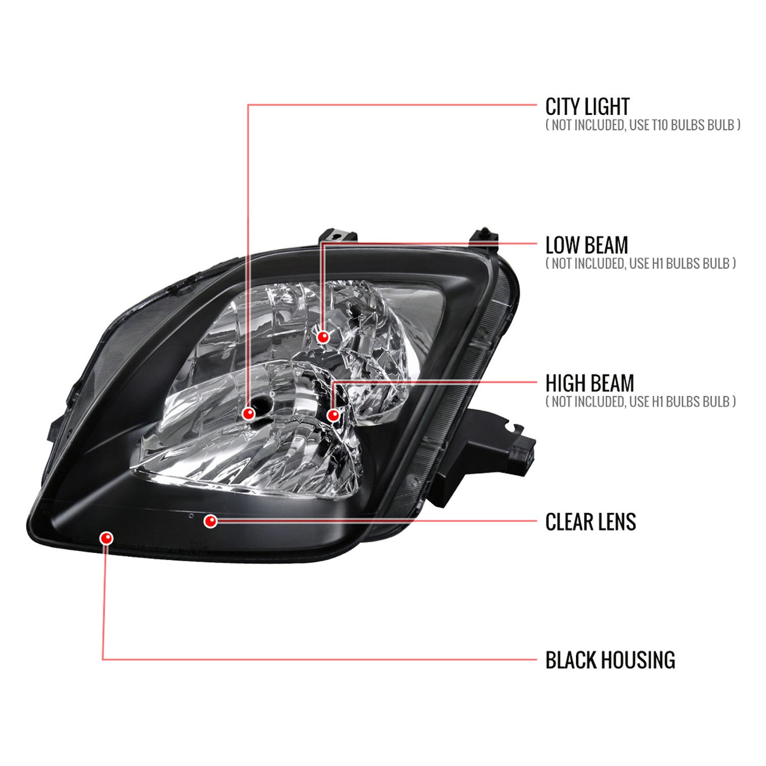 Fits 1997-2001 Honda Prelude Factory Style Headlights (Matte Black Housing/Clear Lens) - Image 2