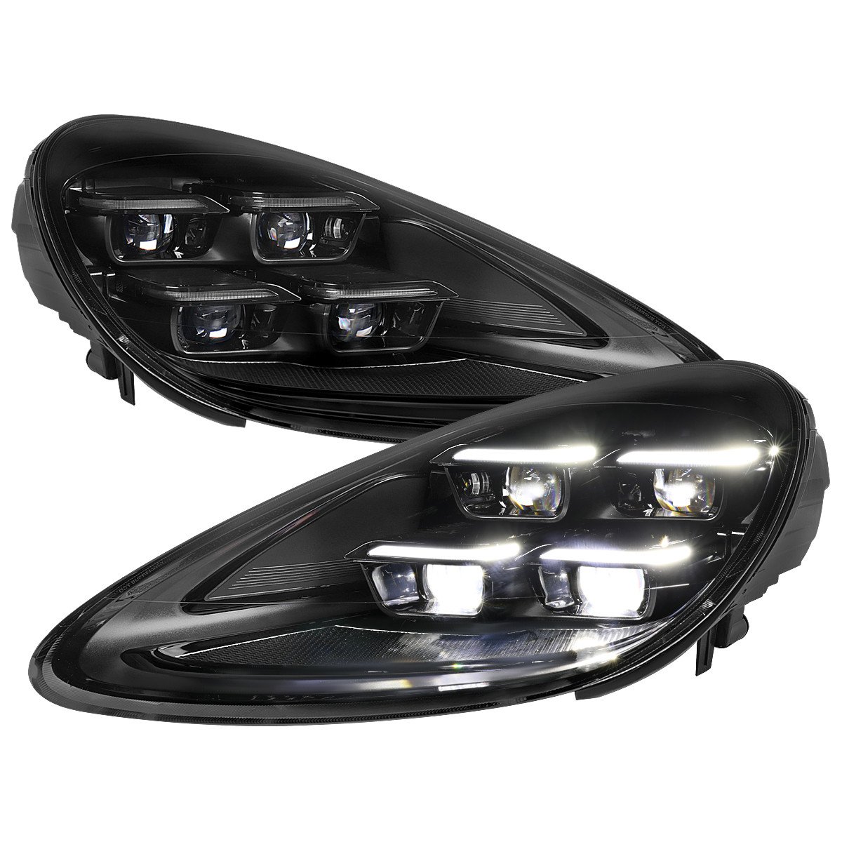 Fits 2011-2014 Porsche Cayenne 958.1 LED Projector w/ DRL Headlights (Matte Black Housing / Glossy Black Accents / Clear Lens)
