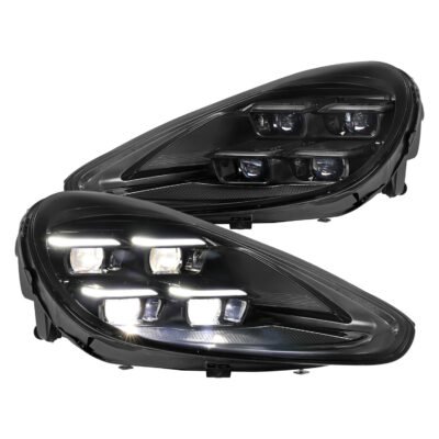 Fits 2015-2017 Porsche Cayenne 958.2 Matrix Style LED Projector Headlights w/ DRL for Dynamic Function (Matte Black Housing / Glossy Black Accents / Clear Lens)