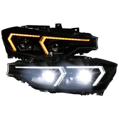 Fits 2012-2015 BMW F30 3 Series Full LED Projector Headlights w/ Switchback Sequential Turn Signal (Black Housing/Smoked Lens)