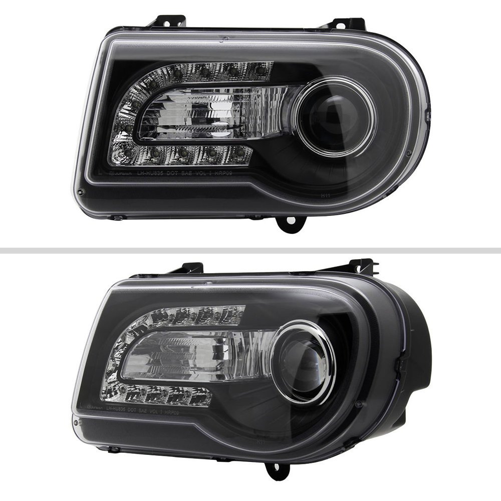 Fits 2005-2010 Chrysler 300 Projector Headlights w/ LED Light Strip (Matte Black Housing/Clear Lens) - Image 8