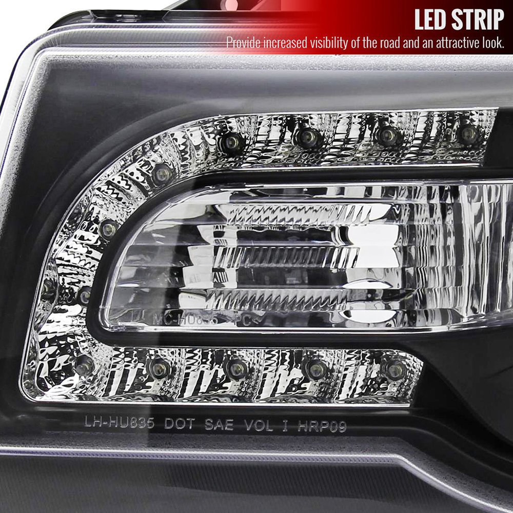 Fits 2005-2010 Chrysler 300 Projector Headlights w/ LED Light Strip (Matte Black Housing/Clear Lens) - Image 6