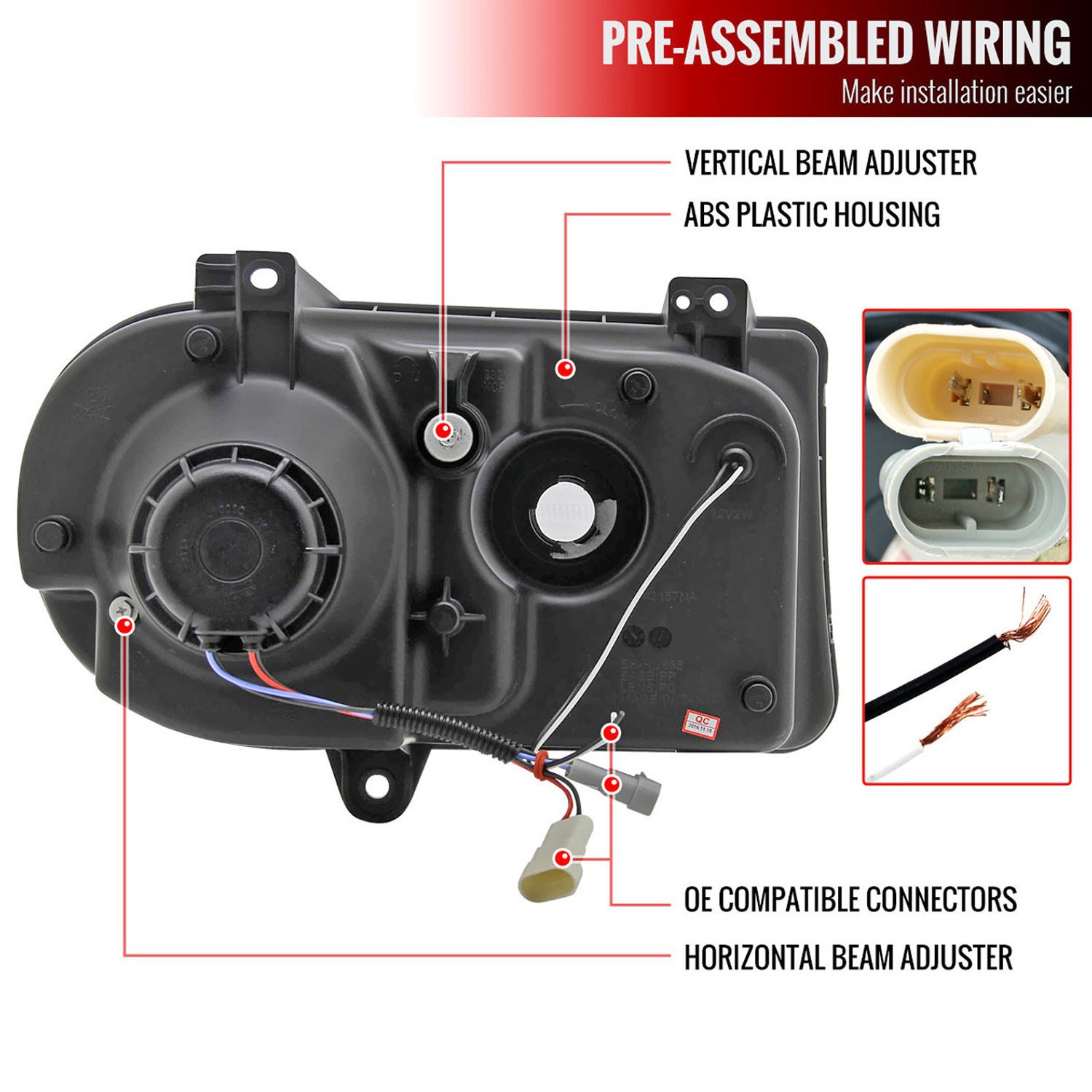 Fits 2005-2010 Chrysler 300 Projector Headlights w/ LED Light Strip (Matte Black Housing/Clear Lens) - Image 3