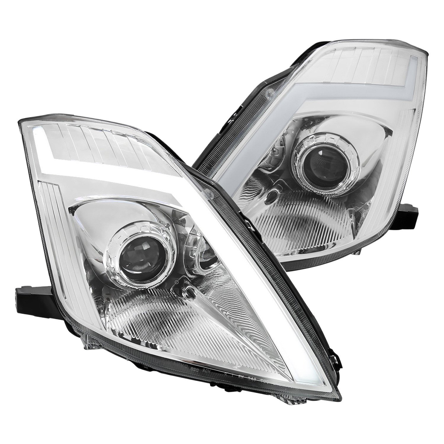 Fits 2006-2009 Nissan 350Z Switchback Sequential Turn Signal Animated LED Bar Projector Headlights (Chrome Housing/Clear Lens)