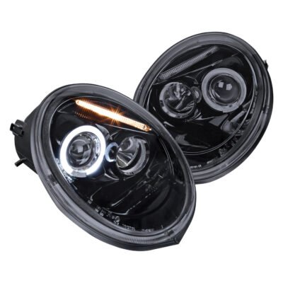 Fits 1998-2005 Volkswagen Beetle Halo Projector Headlights (Glossy Black Housing/Smoked Lens)