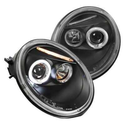 Fits 1998-2005 Volkswagen Beetle Halo Projector Headlights (Matte Black Housing/Clear Lens)