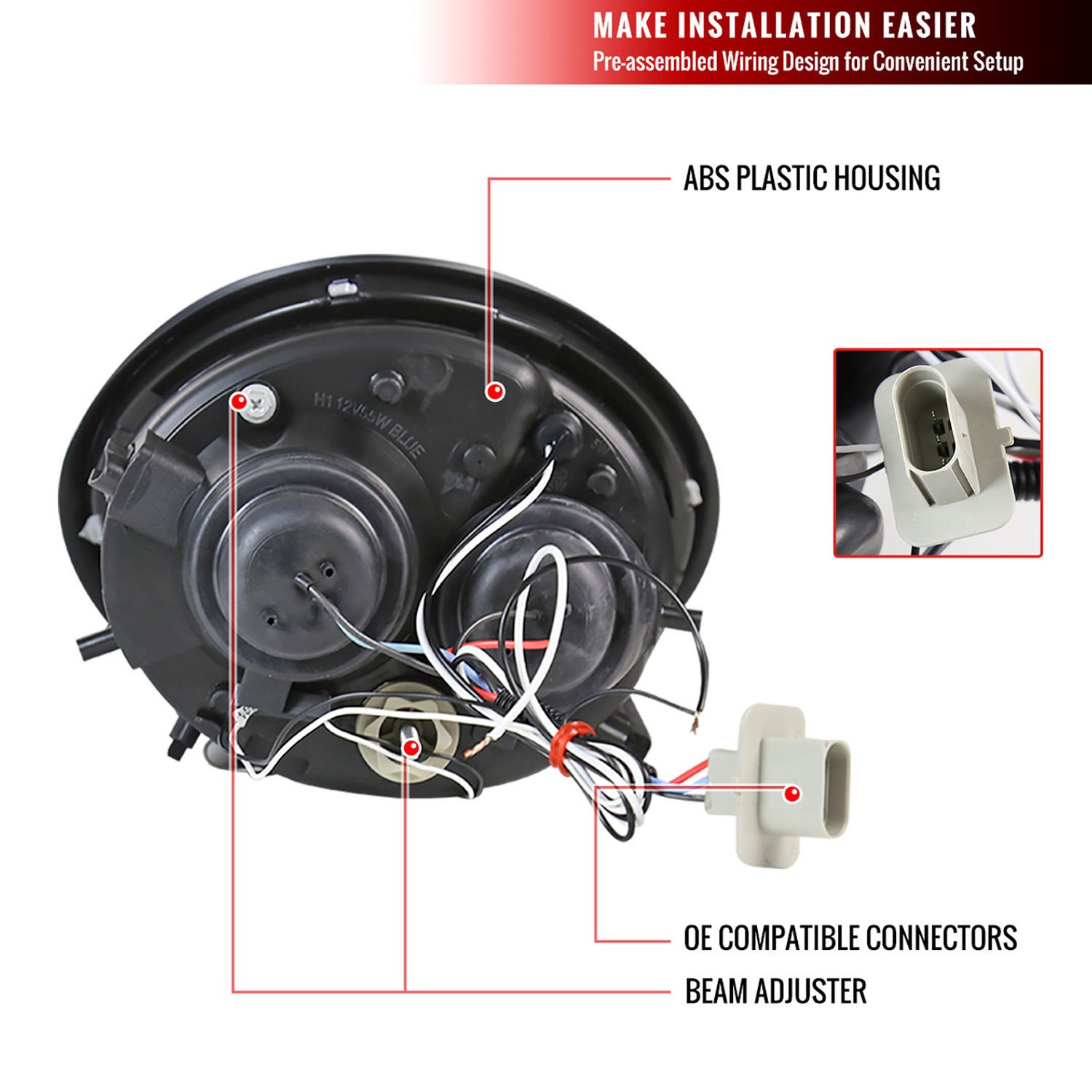 Fits 1998-2005 Volkswagen Beetle Halo Projector Headlights (Matte Black Housing/Clear Lens) - Image 3