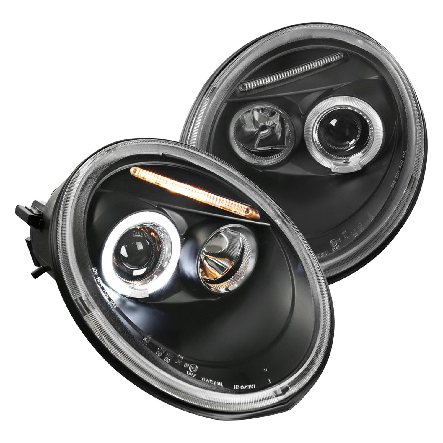 Fits 1998-2005 Volkswagen Beetle Halo Projector Headlights (Matte Black Housing/Clear Lens)