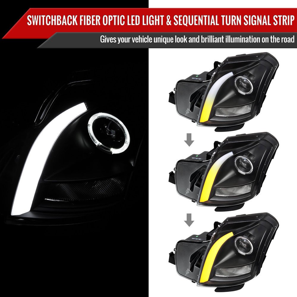 Fits 2003-2007 Cadillac CTS Halo Switchback Sequential LED Turn Signal Projector Headlights (Matte Black Housing/Clear Lens) - Image 8