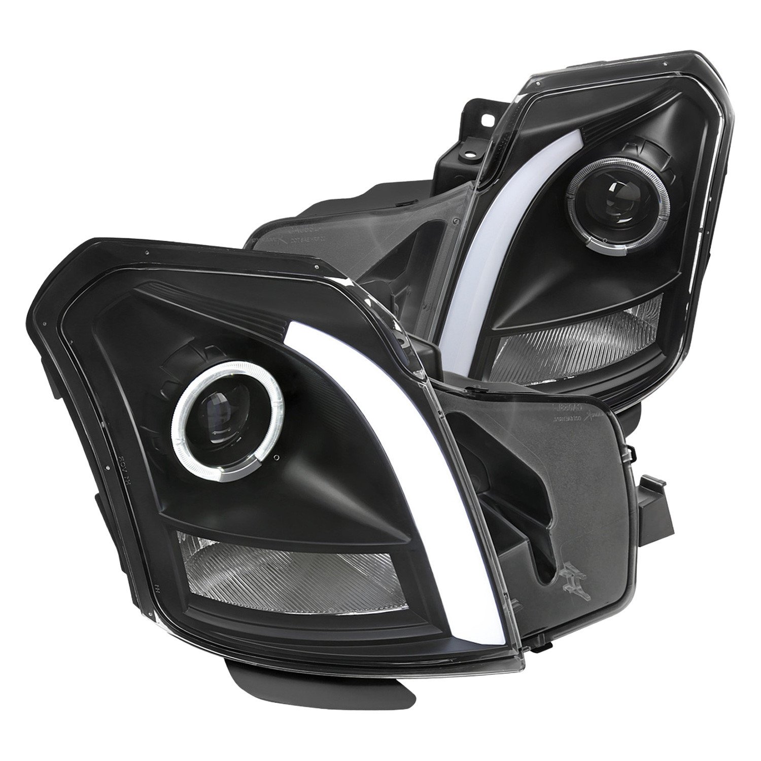 Fits 2003-2007 Cadillac CTS Halo Switchback Sequential LED Turn Signal Projector Headlights (Matte Black Housing/Clear Lens)