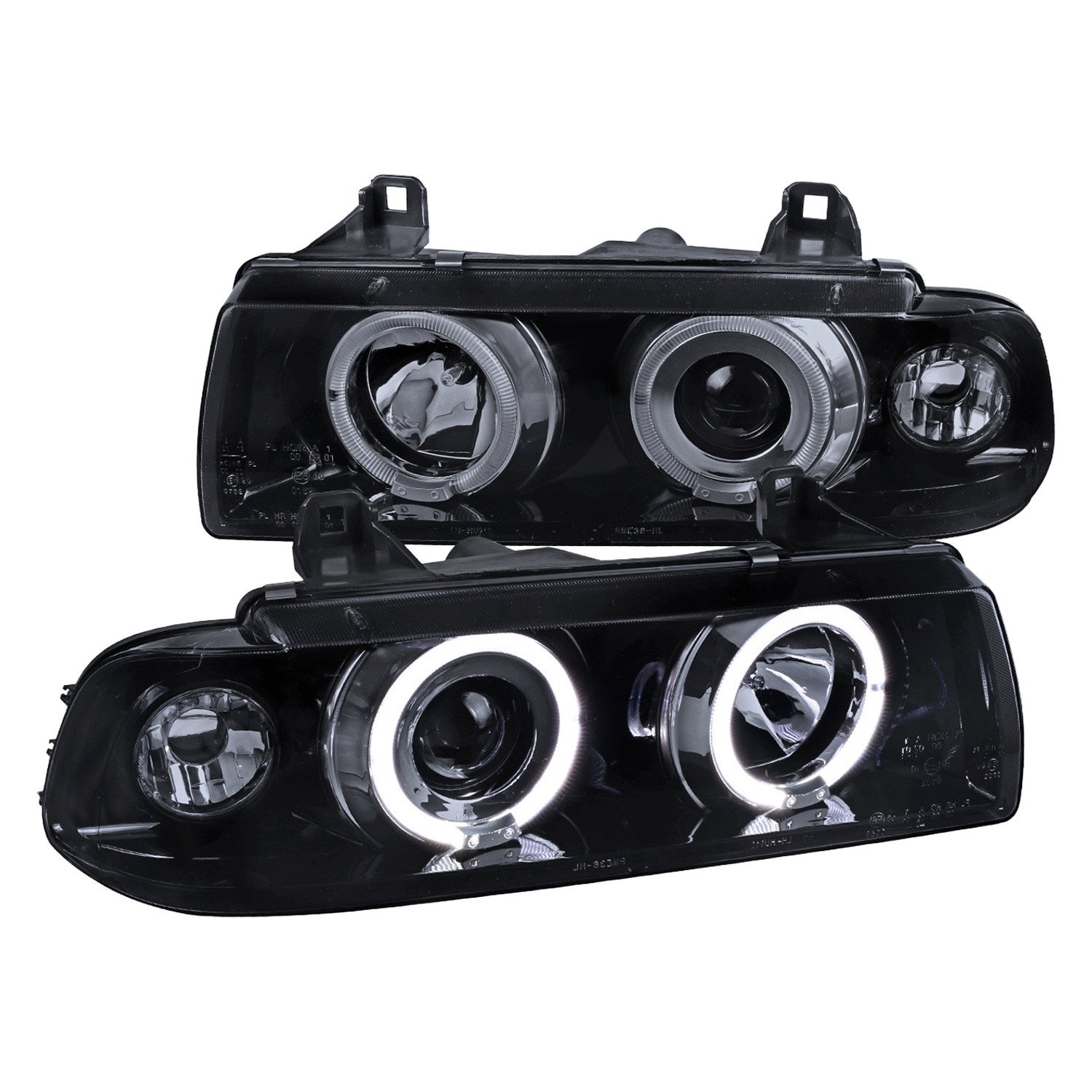 Fits 1992-1998 BMW E36 3 Series Coupe/Sedan Dual Halo Projector Headlights (Glossy Black Housing/Smoked Lens)
