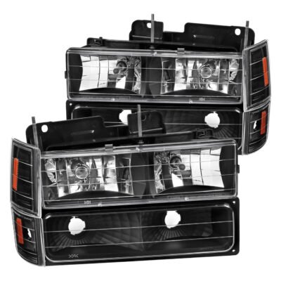 Fits 1994-1998 GMC C10/Sierra/Suburban/Yukon Factory Style Headlights w/ Bumper & Corner Lights (Matte Black Housing/Clear Lens)