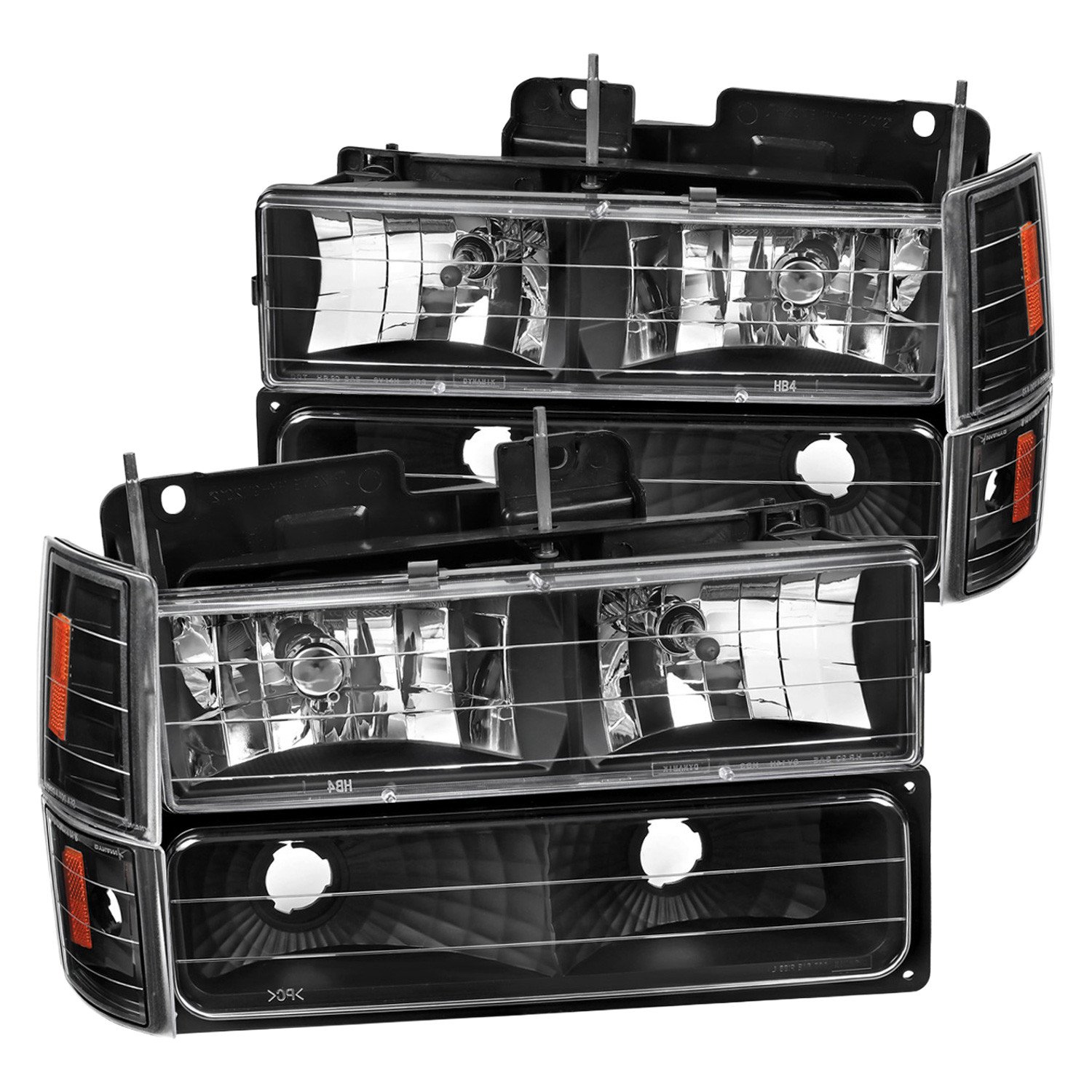 Fits 1994-1998 GMC C10/Sierra/Suburban/Yukon Factory Style Headlights w/ Bumper & Corner Lights (Matte Black Housing/Clear Lens)