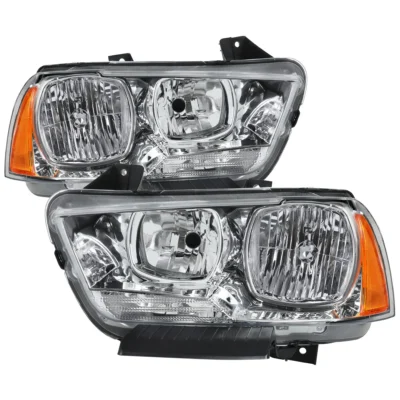 Fits 2011-2014 Dodge Charger Factory Style Halogen Headlights (Chrome Housing / Clear Lens)