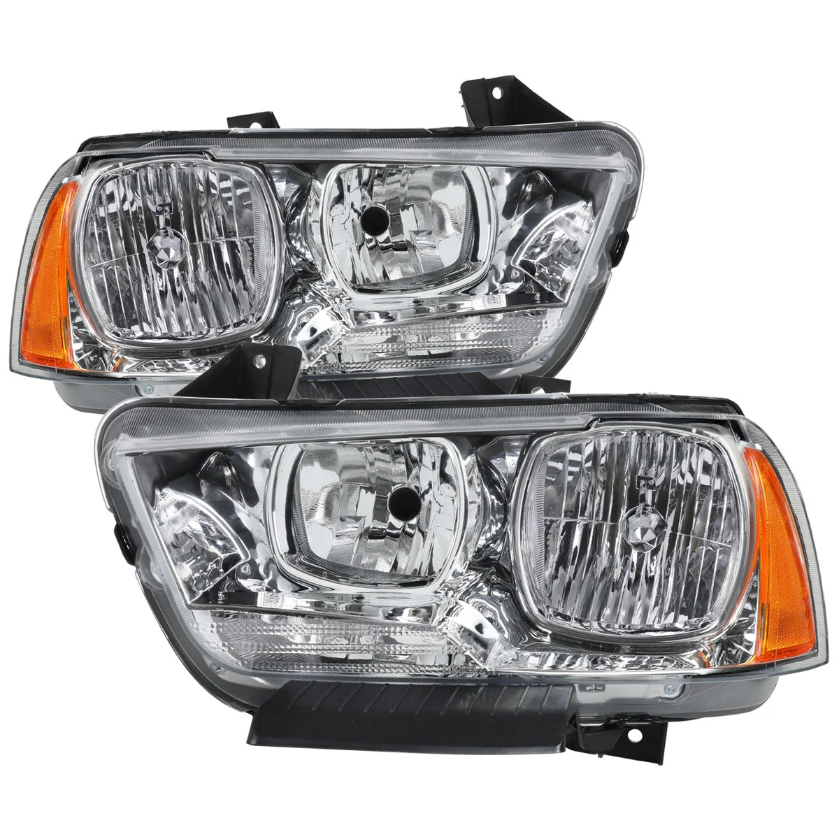 Fits 2011-2014 Dodge Charger Factory Style Halogen Headlights (Chrome Housing / Clear Lens)